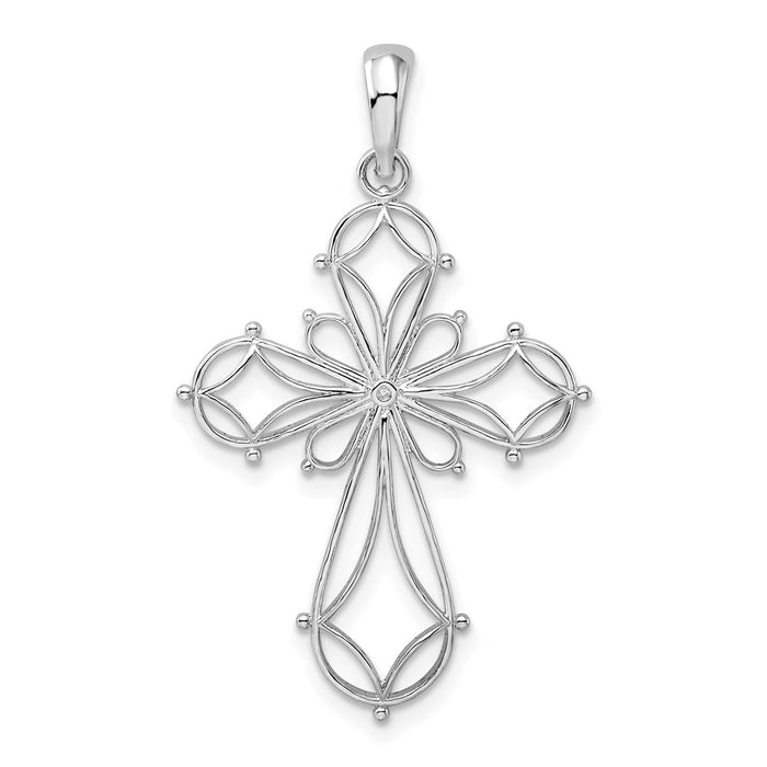 Million Charms 925 Sterling Silver Religious Charm Pendant, Fancy Cross , Cut-Out With Multi-Shapes