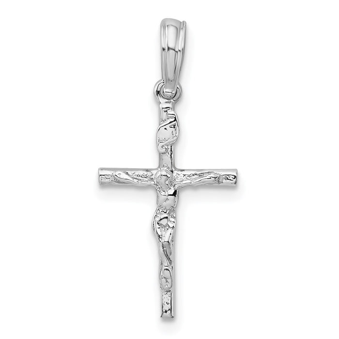 Million Charms 925 Sterling Silver Religious  Charm Pendant, Small Crucifix On Stick Cross , High Polish