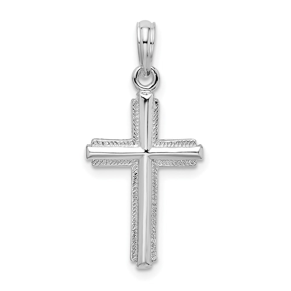 Million Charms 925 Sterling Silver Religious Charm Pendant, Small Cross  with Stripped Border