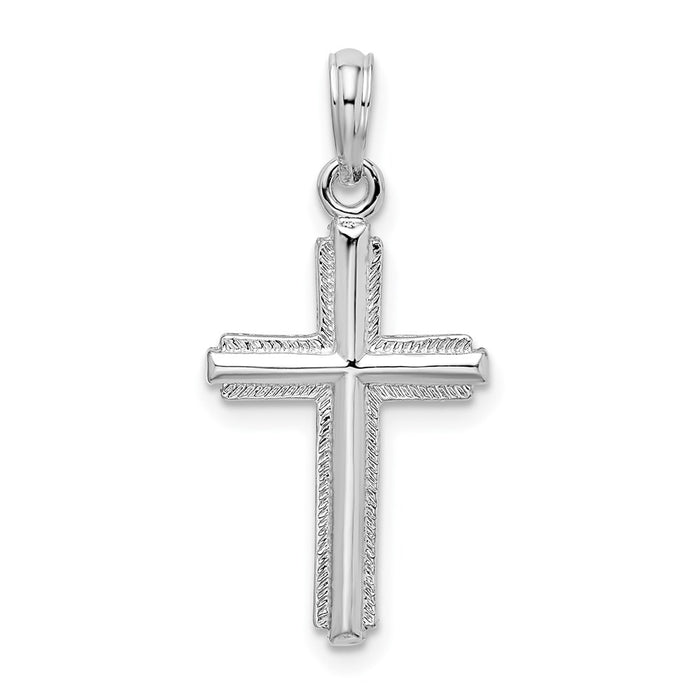 Million Charms 925 Sterling Silver Religious Charm Pendant, Small Cross  with Stripped Border