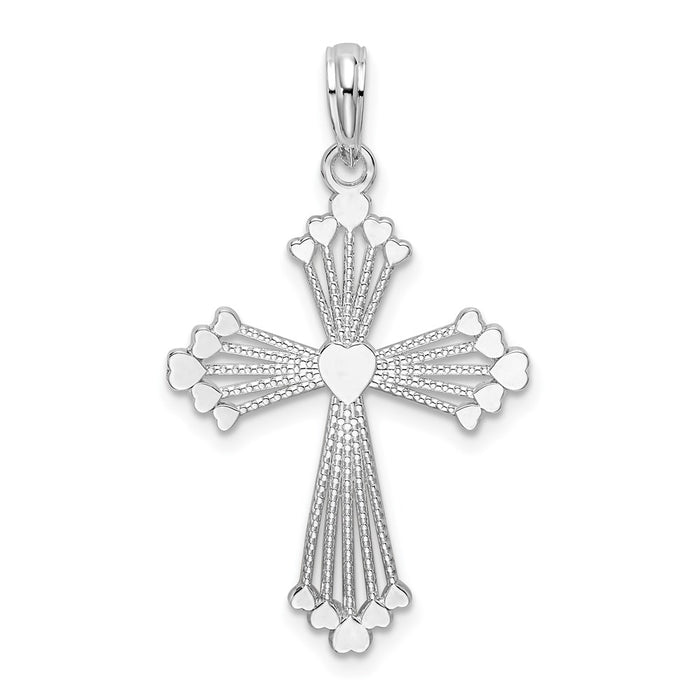 Million Charms 925 Sterling Silver Religious Charm Pendant, Small Cross  with Heart Center & Cut-Out Stripes