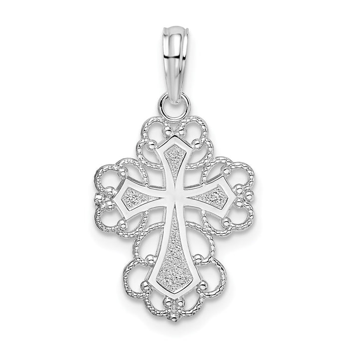 Million Charms 925 Sterling Silver Religious Charm Pendant, Small Beaded Lace Trim Cross