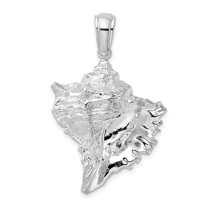 Million Charms 925 Sterling Silver Nautical Sea Life  Charm Pendant, Large Conch Shell, High Polish & Textured 2-D