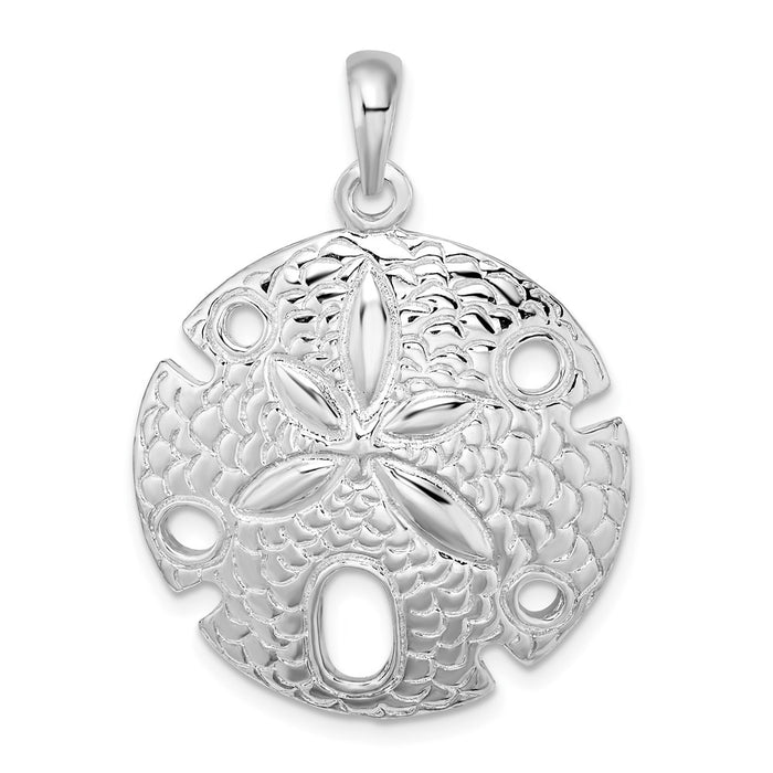 Million Charms 925 Sterling Silver Nautical Sea Life  Charm Pendant, Large  Sand Dollar with Notches, 2-D High Polish & Textured