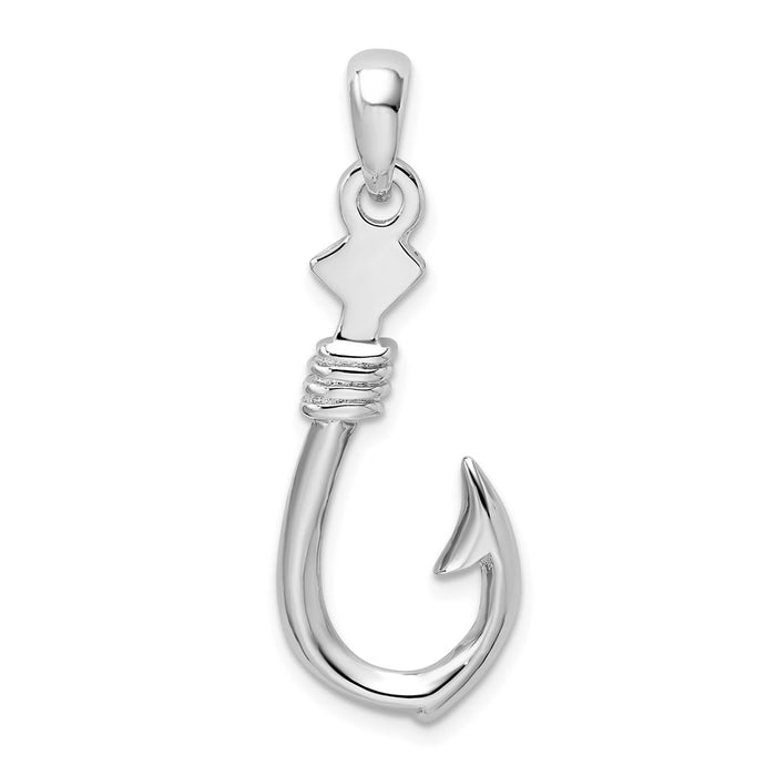Million Charms 925 Sterling Silver Sea Life Nautical Charm Pendant, 3-D Large Fish Hook With Rope