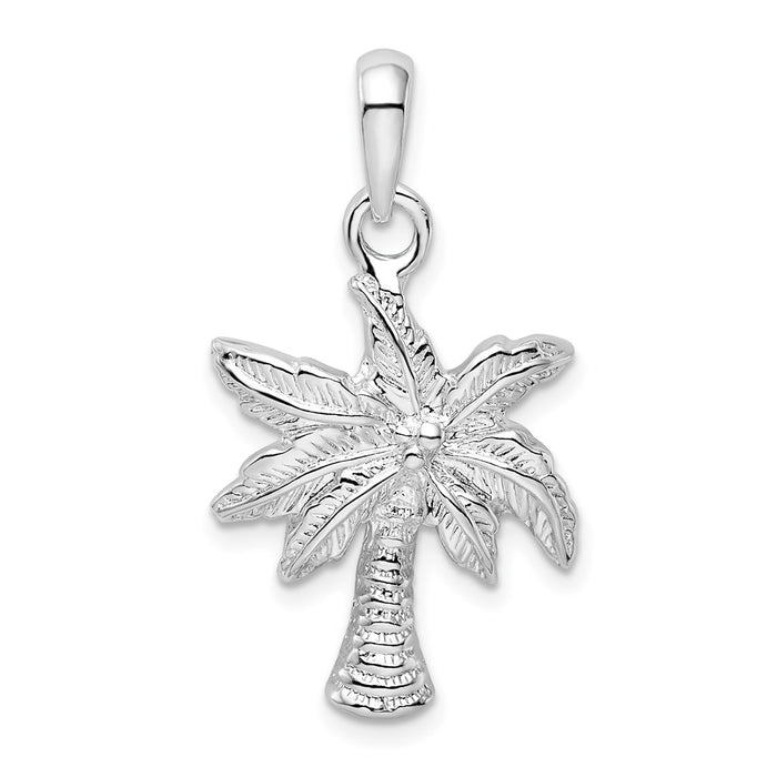 Million Charms 925 Sterling Silver Nautical Coastal Charm Pendant, Palm Tree With Ribbed Trunk, 2-D
