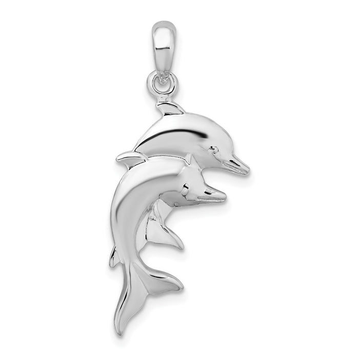 Million Charms 925 Sterling Silver Nautical Sea Life  Charm Pendant, Double Dolphins, 2-D & High Polish