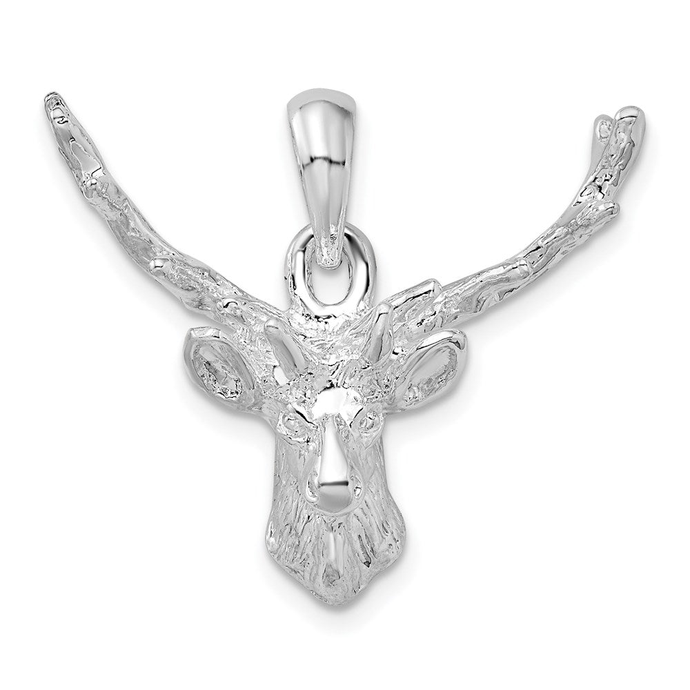 Million Charms 925 Sterling Silver Charm Pendant, Deer Head, 8 Point Buck 2-D