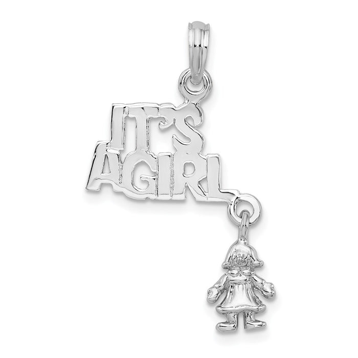 Million Charms 925 Sterling Silver Charm Pendant, It's A Girl With Doll, Moveable