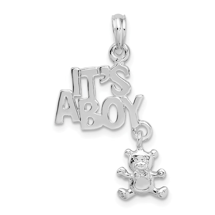 Million Charms 925 Sterling Silver Charm Pendant, It's A Boy With Teddy Bear, Moveable
