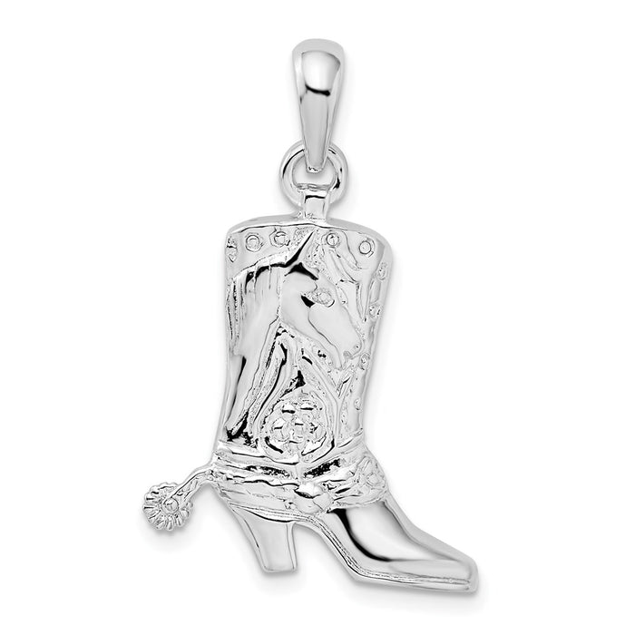 Million Charms 925 Sterling Silver Charm Pendant, Cowboy Boot With Spur, 2-D