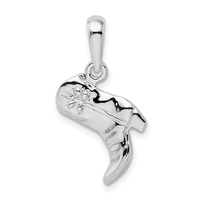 Million Charms 925 Sterling Silver Charm Pendant, 3-D Cowboy Boot