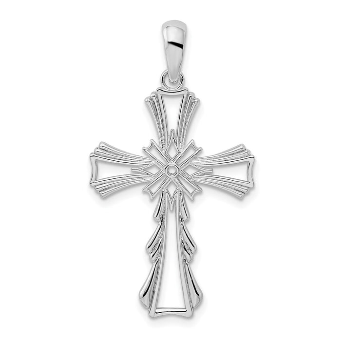 Million Charms 925 Sterling Silver Religious Charm Pendant, Cross  With Teardrop Sides & X Center, Cut-Out