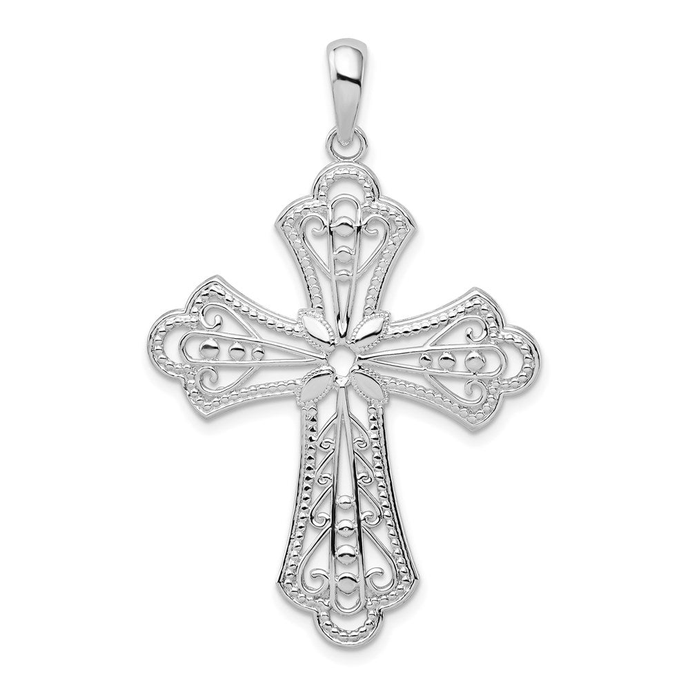 Million Charms 925 Sterling Silver Religious Charm Pendant, Cross  with Filigree Cut-Out Design ~ Beaded Frame