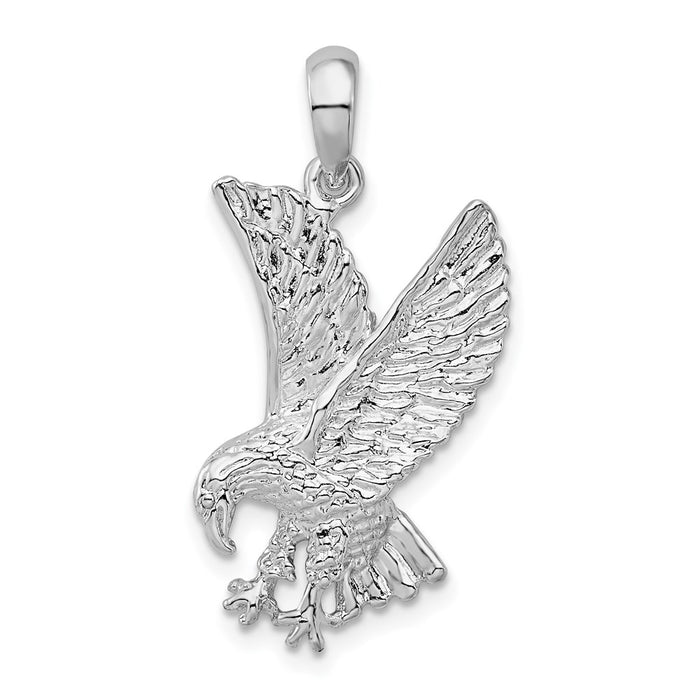 Million Charms 925 Sterling Silver Animal Bird  Charm Pendant, Eagle Landing Pendant, 2-D & High Polish & Textured
