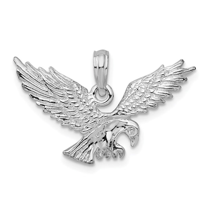Million Charms 925 Sterling Silver Animal Bird  Charm Pendant, 3-D Eagle Landing, Textured