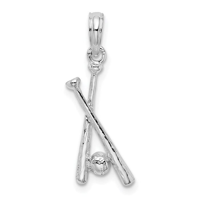 Million Charms 925 Sterling Silver Sports Charm Pendant, Small Baseball Bats & Ball, 2-D