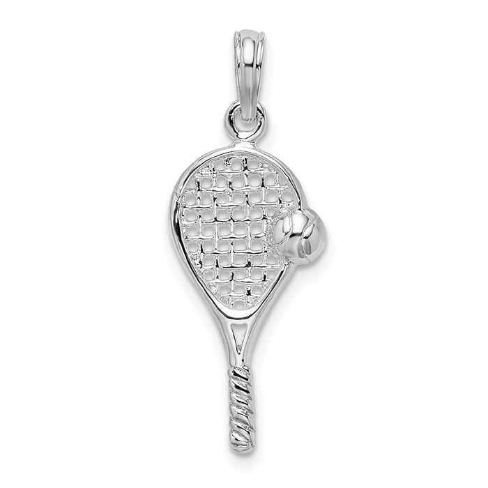 Million Charms 925 Sterling Silver Sports Charm Pendant, Small Tennis Racquet with Ball & Grip