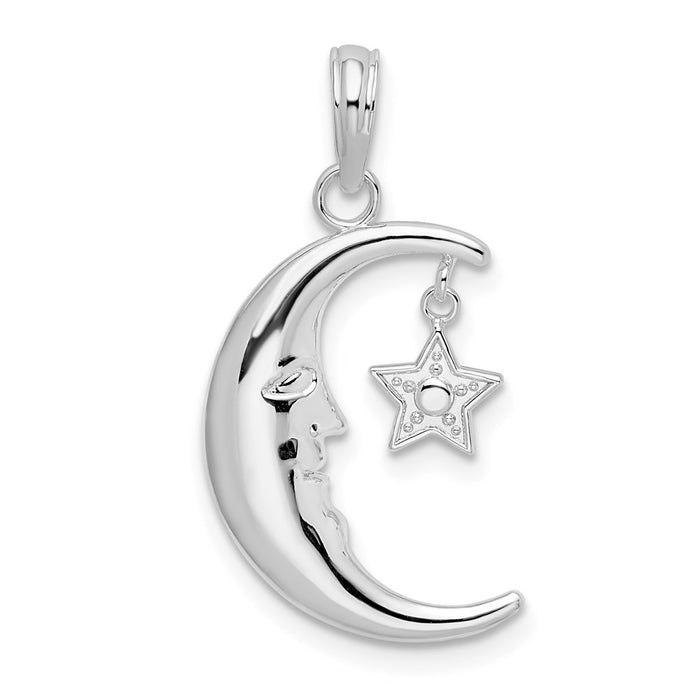 Million Charms 925 Sterling Silver Charm Pendant, Small Half Moon with Dangling Star, Moveable