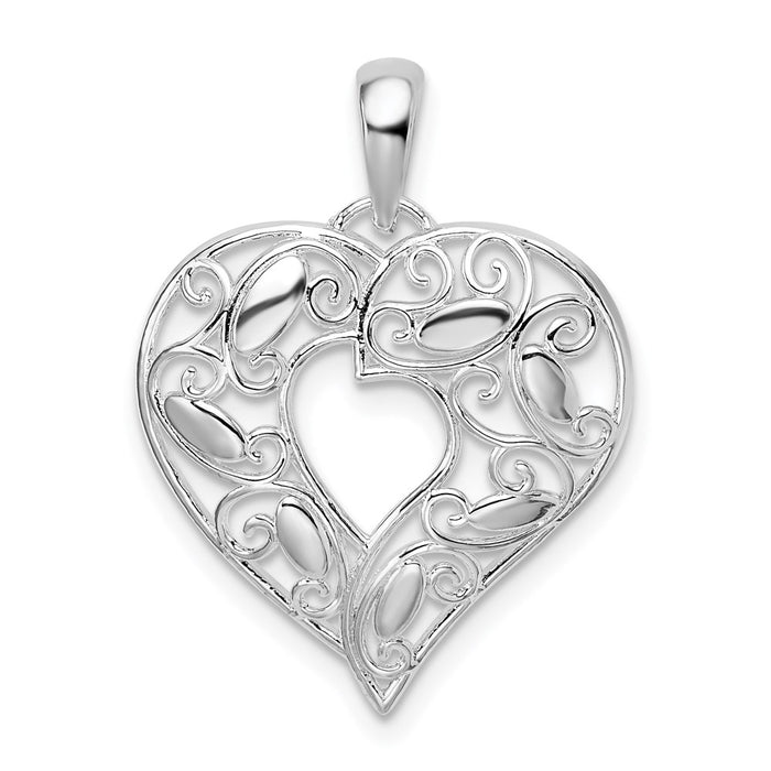 Million Charms 925 Sterling Silver Charm Pendant, Heart Cut-Out with Filigree Leaves