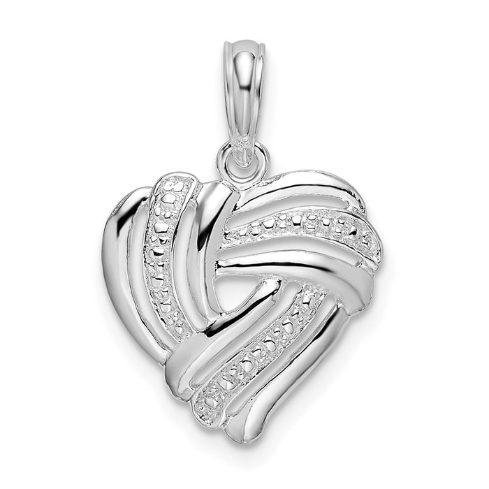 Million Charms 925 Sterling Silver Charm Pendant, Small Heart with Triple Line Pattern & Beaded Center 2-D Cut-Out