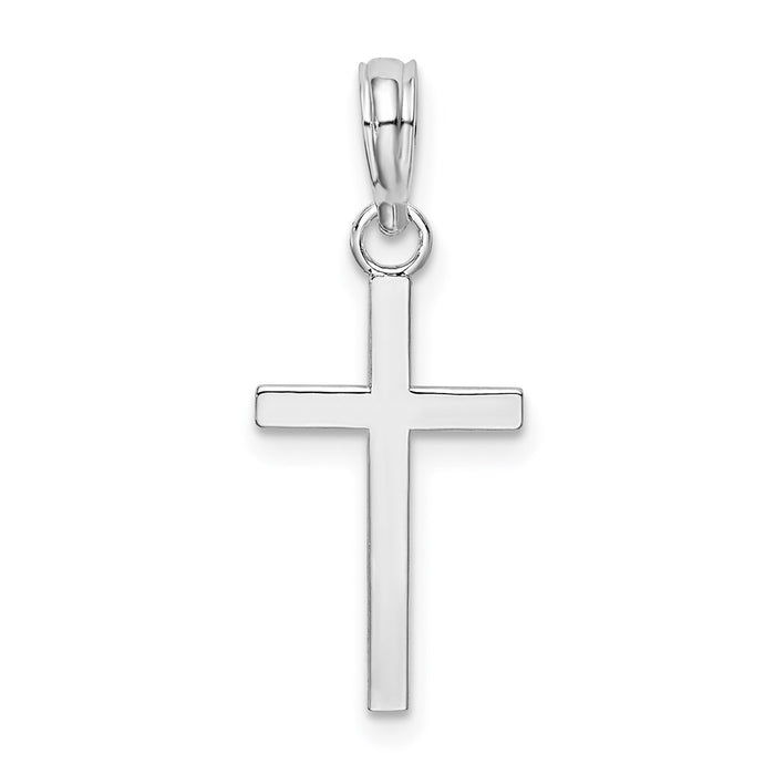 Million Charms 925 Sterling Silver Religious Charm Pendant, Small Block Style Stick Cross , High Polish & 2-D