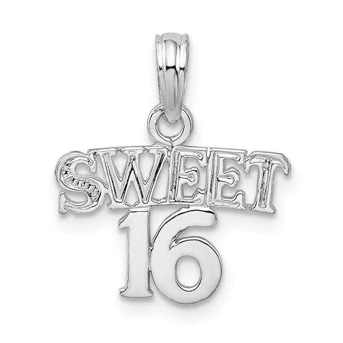 Million Charms 925 Sterling Silver Charm Pendant, Small Sweet 16, High Polish