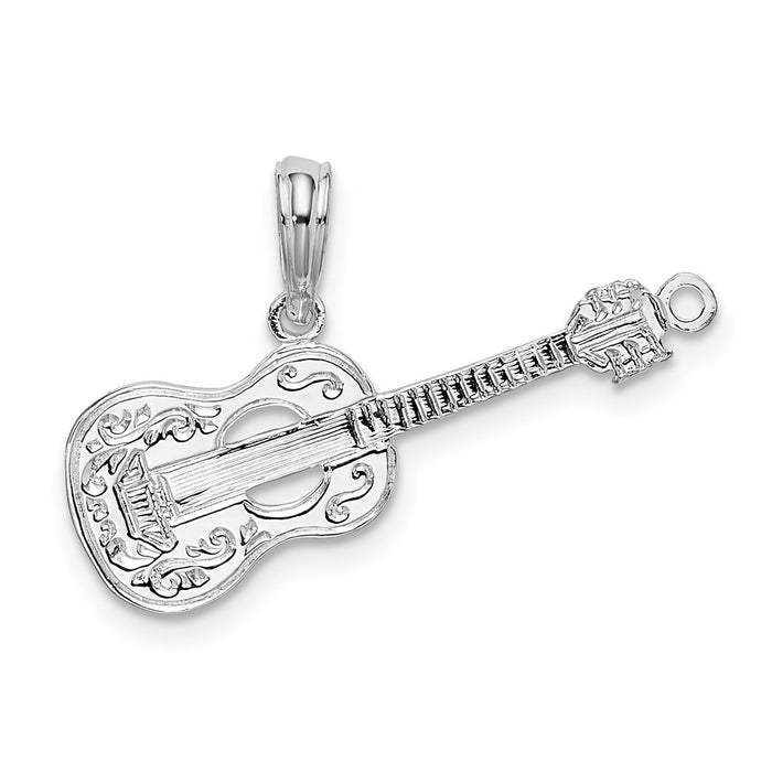 Million Charms 925 Sterling Silver Charm Pendant, Small Guitar, High Polish & Engraved