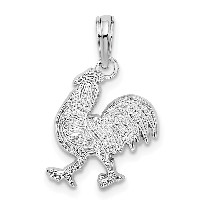 Million Charms 925 Sterling Silver Charm Pendant, Small Rooster, Flat & Textured