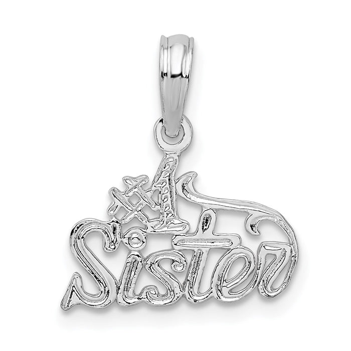 Million Charms 925 Sterling Silver Charm Pendant, Small #1 Sister, High Polish & Engraved