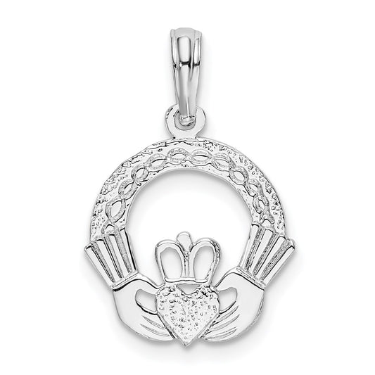 Million Charms 925 Sterling Silver Charm Pendant, Small Claddagh with Framed Circle, Textured