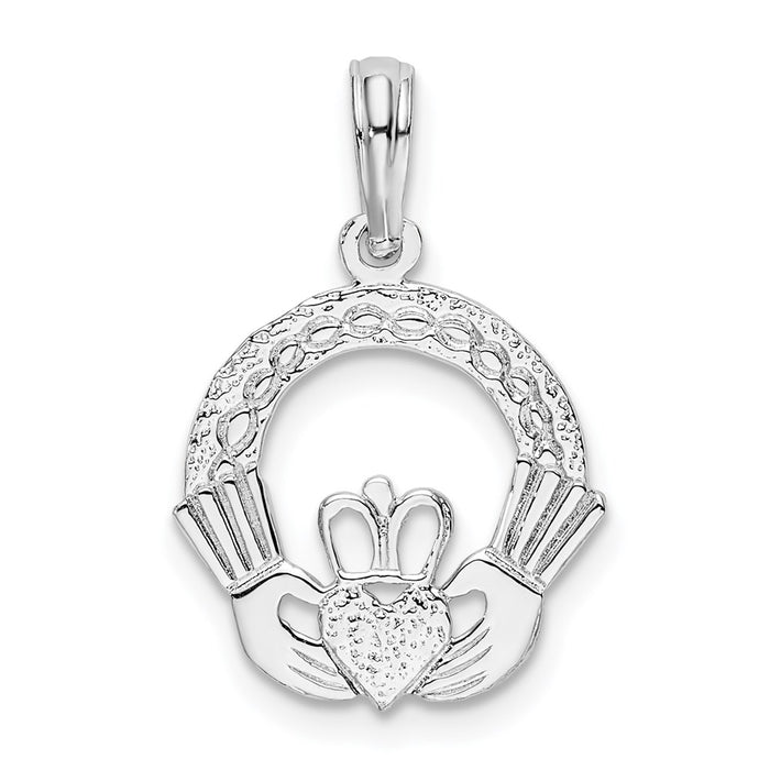 Million Charms 925 Sterling Silver Charm Pendant, Small Claddagh with Framed Circle, Textured