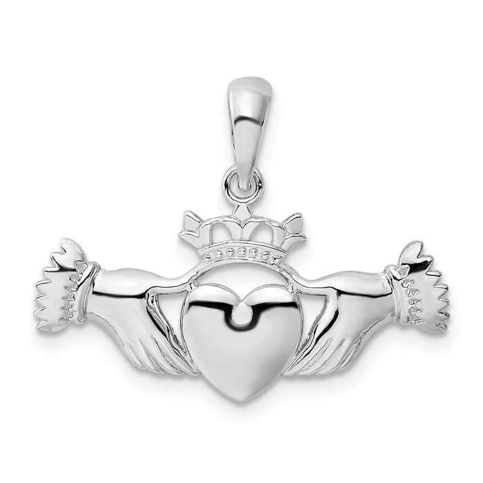 Million Charms 925 Sterling Silver Charm Pendant, Small Claddagh with Hands Holding Heart With Crown , High Polish