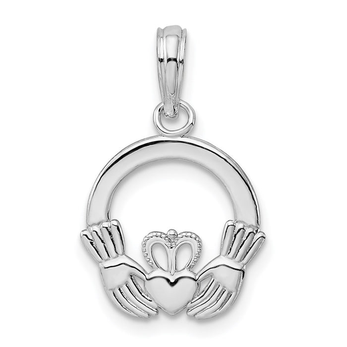 Million Charms 925 Sterling Silver Charm Pendant, Small Round Claddagh Pendant, Small High Polish & Textured
