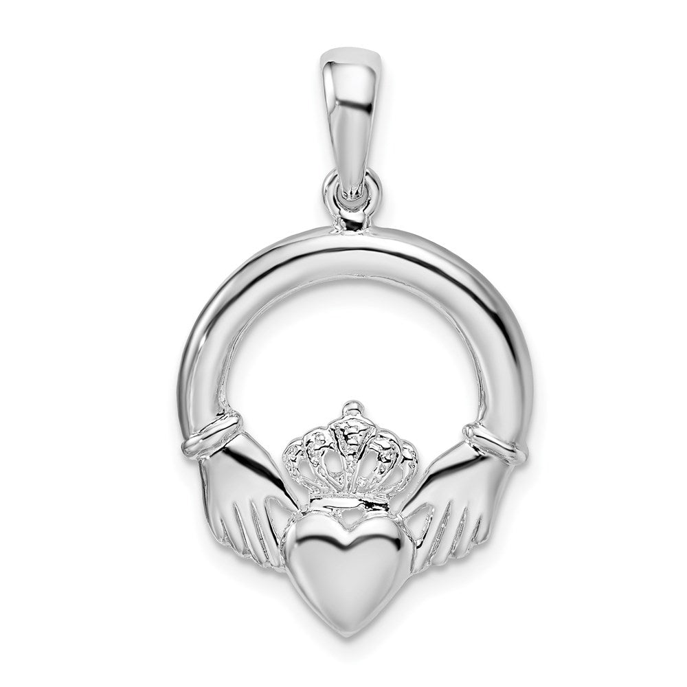 Million Charms 925 Sterling Silver Charm Pendant, Large Claddagh Pendant, 2-D & High Polish