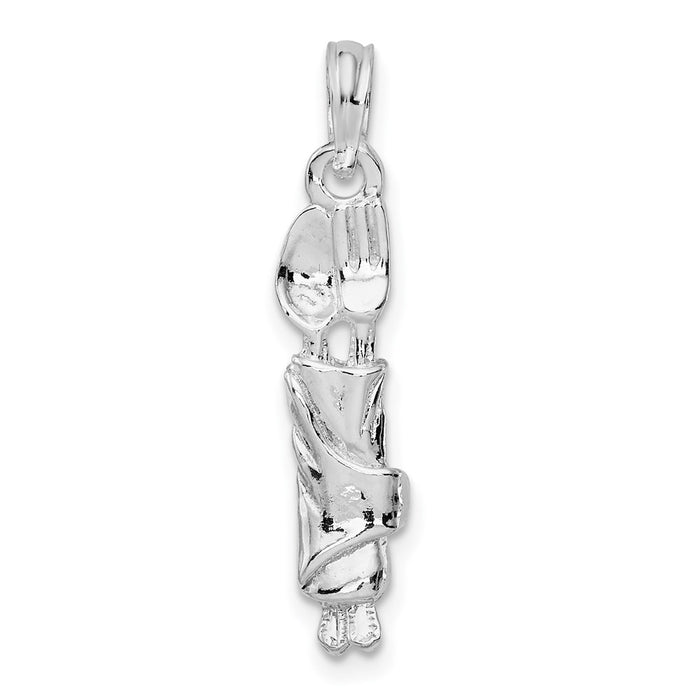 Million Charms 925 Sterling Silver Charm Pendant, Spoon & Fork Rolled In Napkin, 2-D