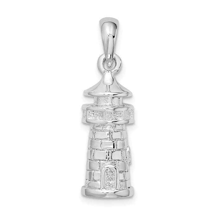 Million Charms 925 Sterling Silver Nautical Charm Pendant, Large 3-D Lighthouse, Textured