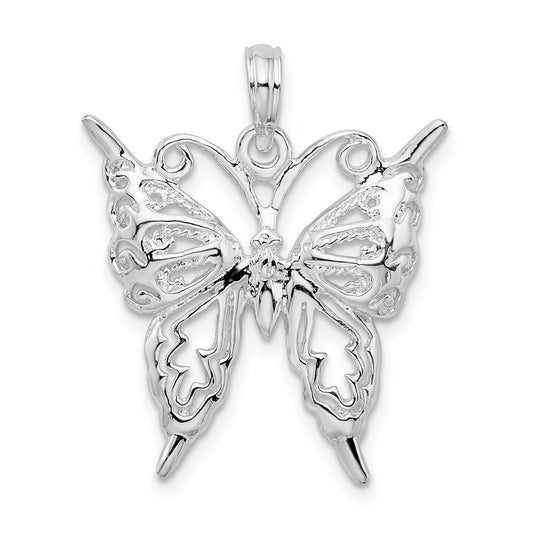Million Charms 925 Sterling Silver Charm Pendant, Butterfly with Wings Cut-Out & 2-D