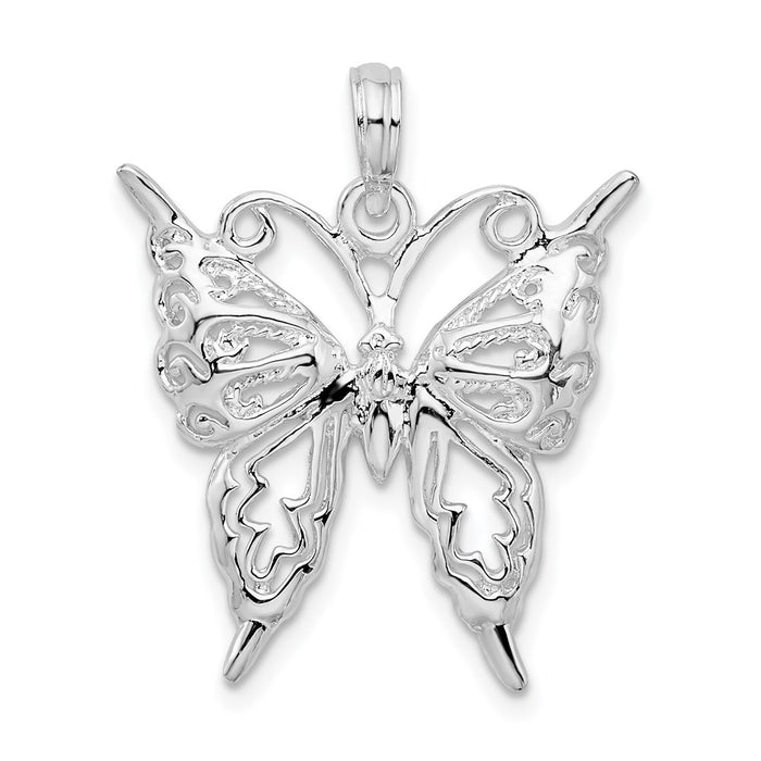 Million Charms 925 Sterling Silver Charm Pendant, Butterfly with Wings Cut-Out & 2-D