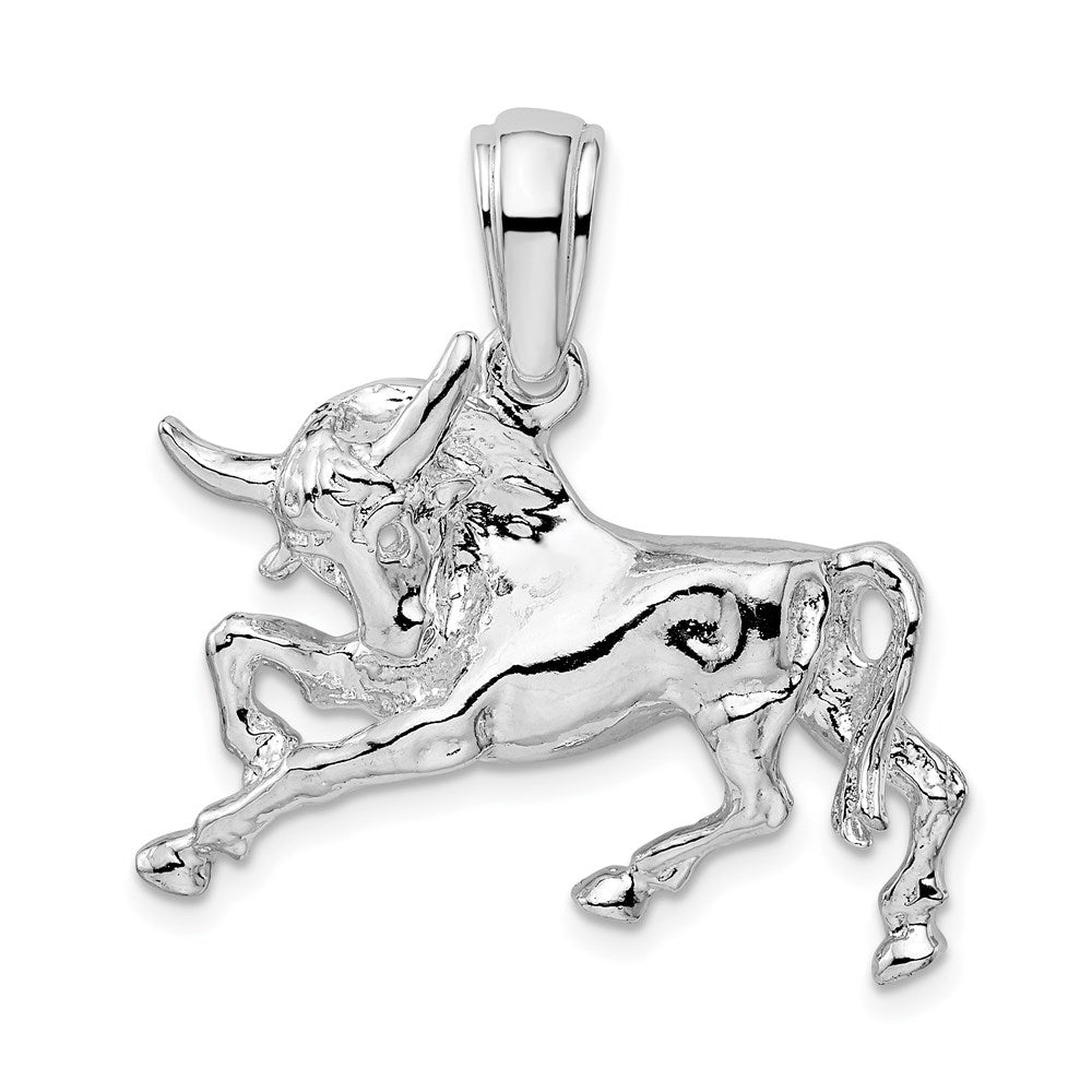 Million Charms 925 Sterling Silver Charm Pendant, Large Raging Bull with Horns, H-P