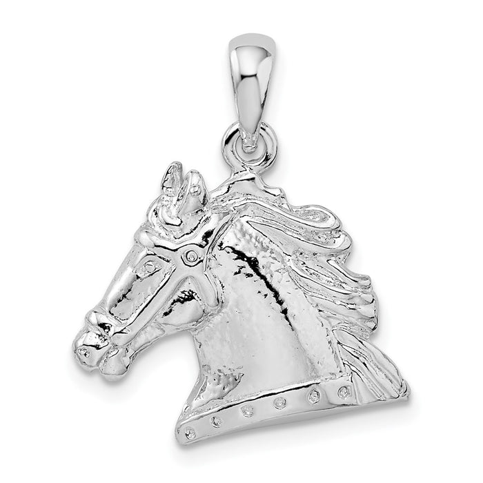 Million Charms 925 Sterling Silver Equestrian Animal Charm Pendant, Horse Head, 2-D & Textured