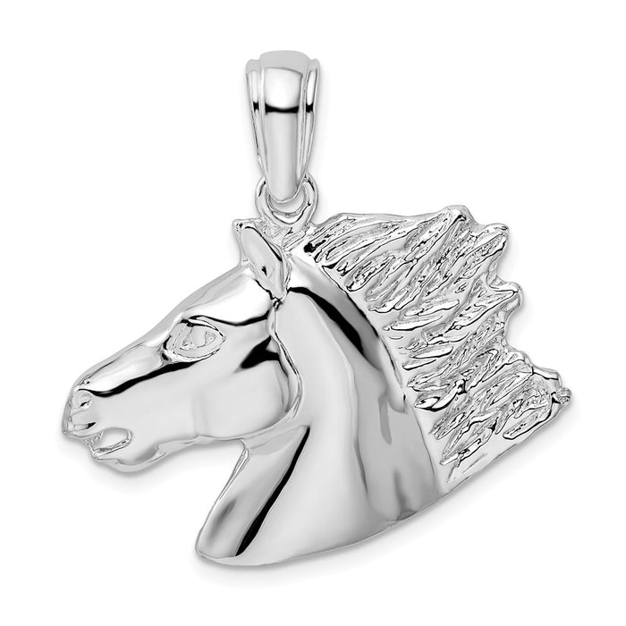 Million Charms 925 Sterling Silver Equestrian Animal Charm Pendant, Horse Head, High Polish & 2-D