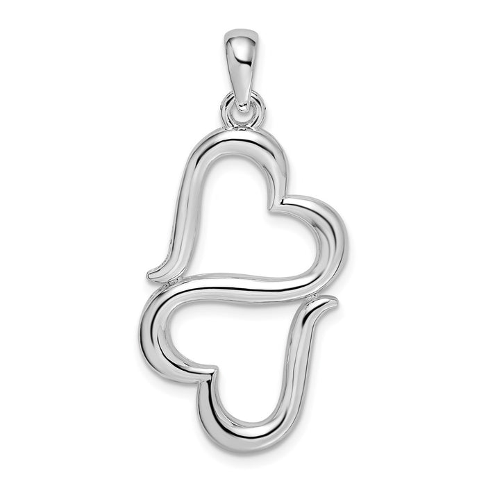 Million Charms 925 Sterling Silver Charm Pendant, Double Hearts, Contemporary High Polish Style 2-D