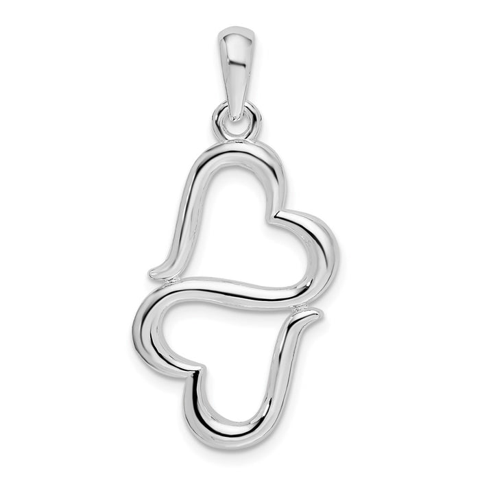 Million Charms 925 Sterling Silver Charm Pendant, Smaller Double Hearts, Contemporary High Polish 2-D