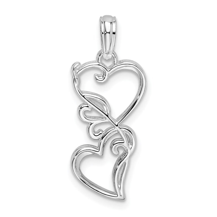 Million Charms 925 Sterling Silver Charm Pendant, Double Hearts Cascading with Filigree Center