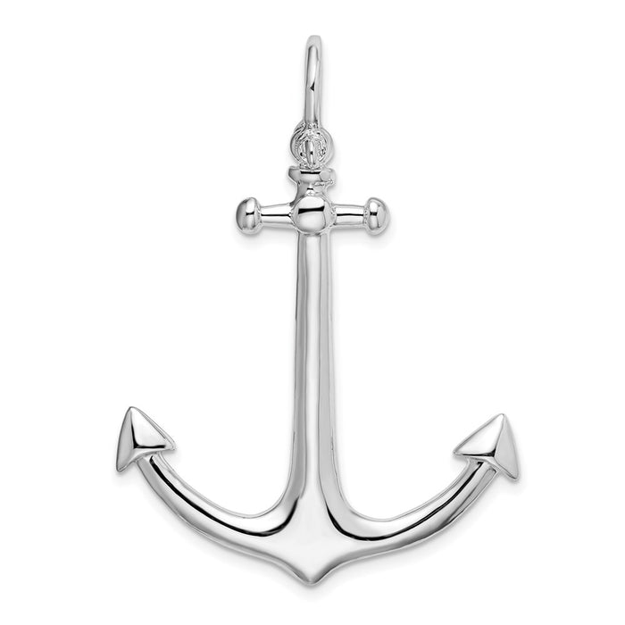 Million Charms 925 Sterling Silver Nautical Charm Pendant, Large 3-D Large Anchor with Flat Tips Shackle Bail