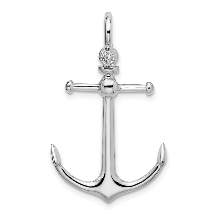 Million Charms 925 Sterling Silver Charm Pendant, 3-D Anchor with Long T Bar, High Polish Shackle Bail