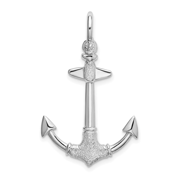 Million Charms 925 Sterling Silver Charm Pendant, 3-D Anchor with Texture Shackle Bail