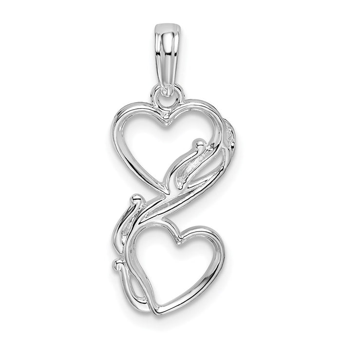 Million Charms 925 Sterling Silver Charm Pendant, Double Hearts with Cascading Vine