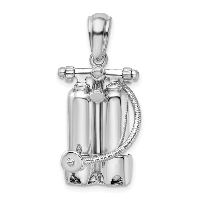 Million Charms 925 Sterling Silver Nautical Sports Charm Pendant, Large 3-D Double Scuba Tanks with Air Hose